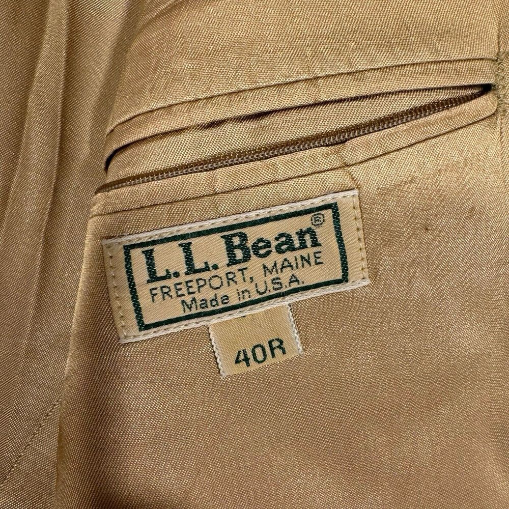 L.L. Bean Mens Suit Jacket Size 40R Beige Lined Pocketed Two Buttons USA - Picture 11 of 11